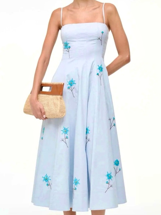STAUD Dresses & Skirts - NWT Staud Wylie Embroidered Midi Dress Dandelion Sky 🌟Rare Find🌟